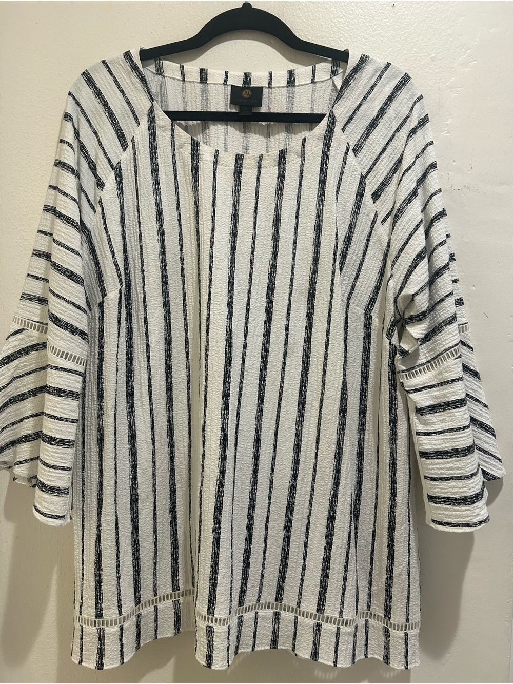 JM Collection White and Black Striped Bell-Sleeve Tunic